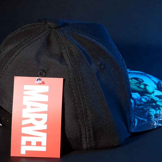 Marvel Avengers Official Licensed Baseball Cap with Comic Print Visor | Black Snapback Hat