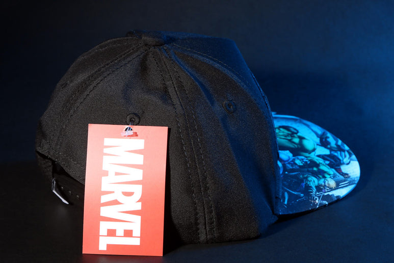 Marvel Avengers Official Licensed Baseball Cap with Comic Print Visor | Black Snapback Hat