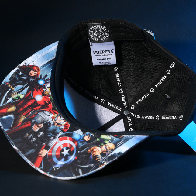 Marvel Avengers Official Licensed Baseball Cap with Comic Print Visor | Black Snapback Hat