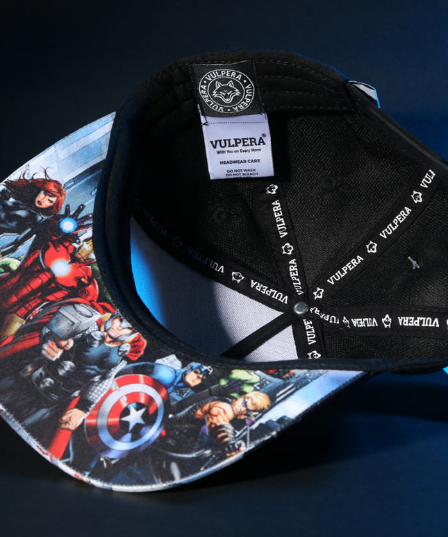 Marvel Avengers Official Licensed Baseball Cap with Comic Print Visor | Black Snapback Hat