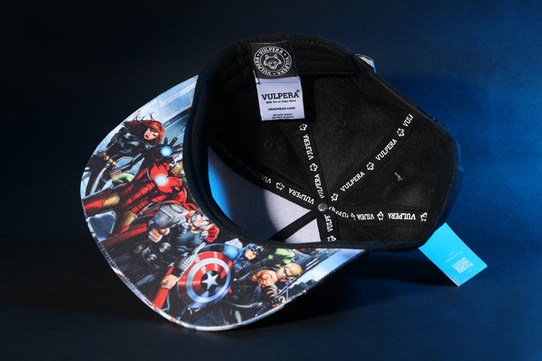 Marvel Avengers Official Licensed Baseball Cap with Comic Print Visor | Black Snapback Hat