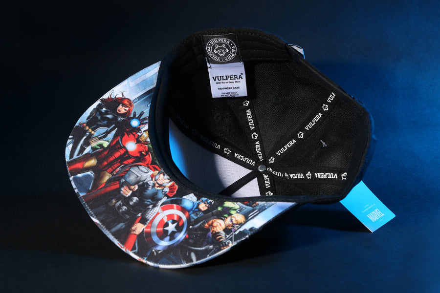 Marvel Avengers Official Licensed Baseball Cap with Comic Print Visor | Black Snapback Hat
