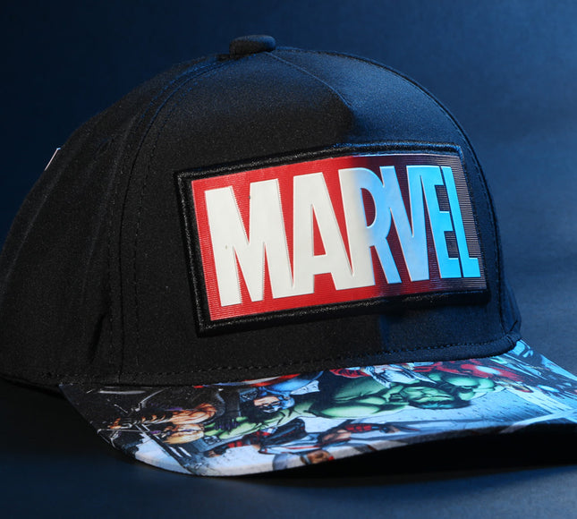 Marvel Avengers Official Licensed Baseball Cap with Comic Print Visor | Black Snapback Hat