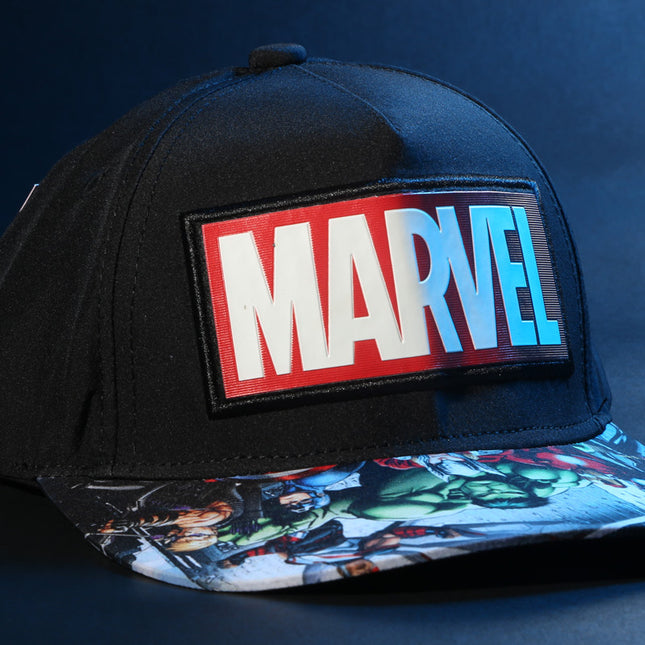 Marvel Avengers Official Licensed Baseball Cap with Comic Print Visor | Black Snapback Hat