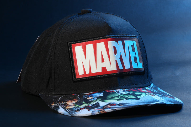Marvel Avengers Official Licensed Baseball Cap with Comic Print Visor | Black Snapback Hat