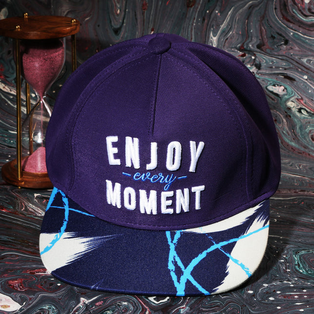 Vulpera Enjoy Every Moment Premium Baseball Cap | Violet Designer Visor Cap with 3D Embroidery