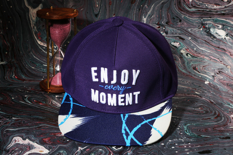 Vulpera Enjoy Every Moment Premium Baseball Cap | Violet Designer Visor Cap with 3D Embroidery