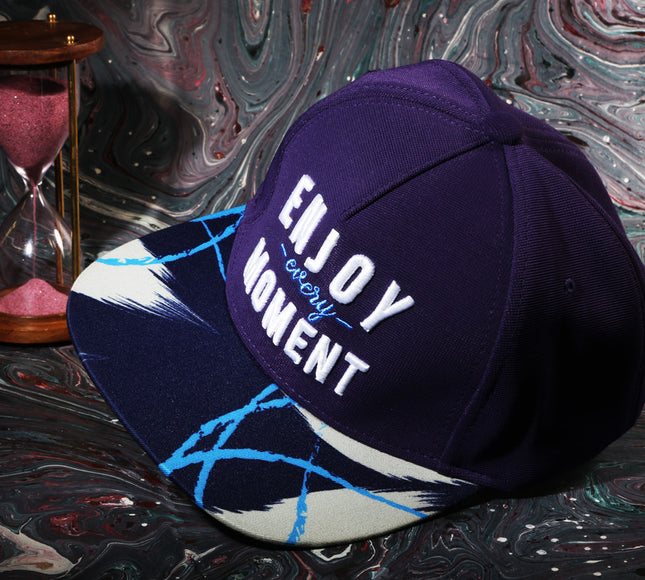 Vulpera Enjoy Every Moment Premium Baseball Cap | Violet Designer Visor Cap with 3D Embroidery