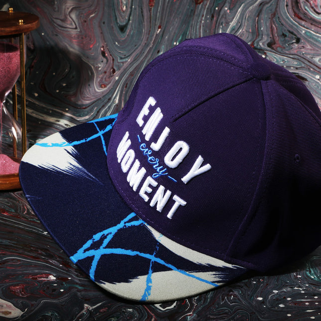 Vulpera Enjoy Every Moment Premium Baseball Cap | Violet Designer Visor Cap with 3D Embroidery