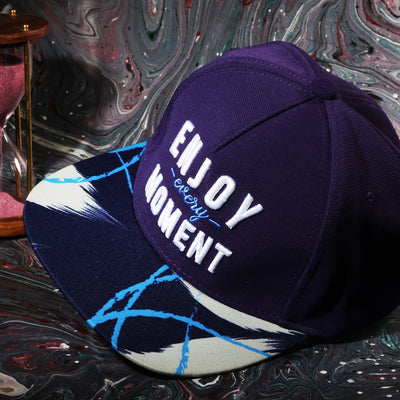Vulpera Enjoy Every Moment Premium Baseball Cap | Violet Designer Visor Cap with 3D Embroidery