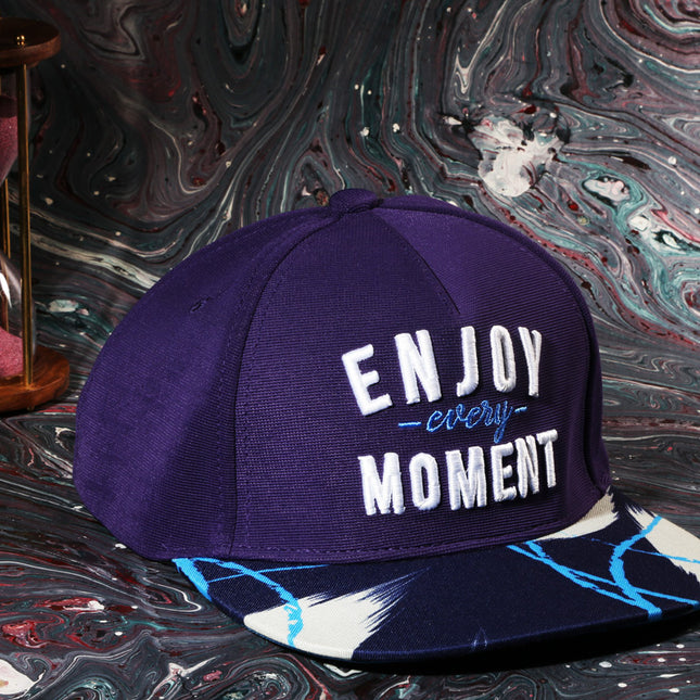 Vulpera Enjoy Every Moment Premium Baseball Cap | Violet Designer Visor Cap with 3D Embroidery