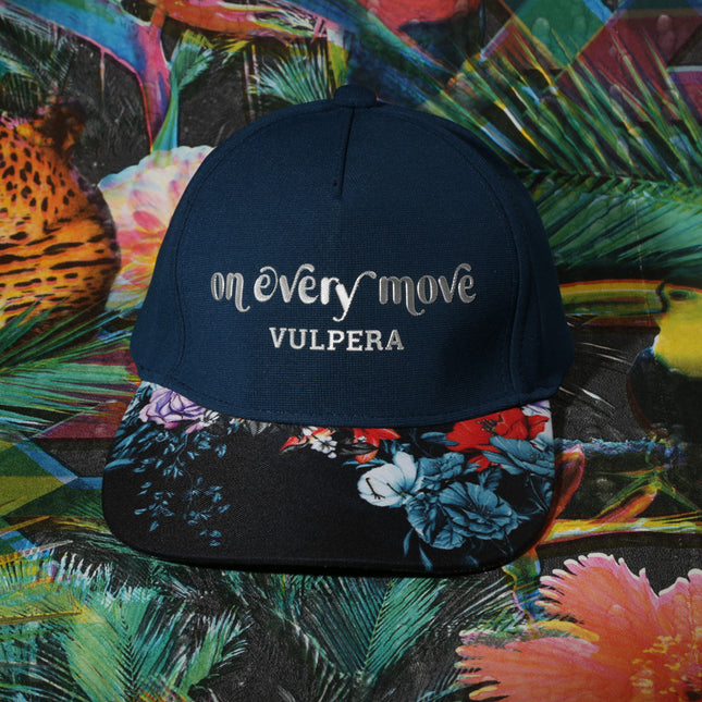 Vulpera On Every Move Premium Baseball Cap | Navy Designer Cap with Floral Visor & 3D Logo