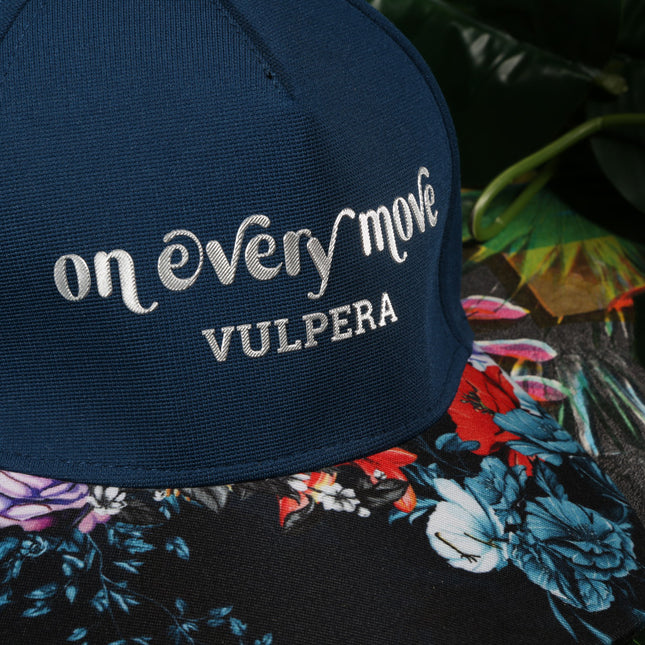 Vulpera On Every Move Premium Baseball Cap | Navy Designer Cap with Floral Visor & 3D Logo