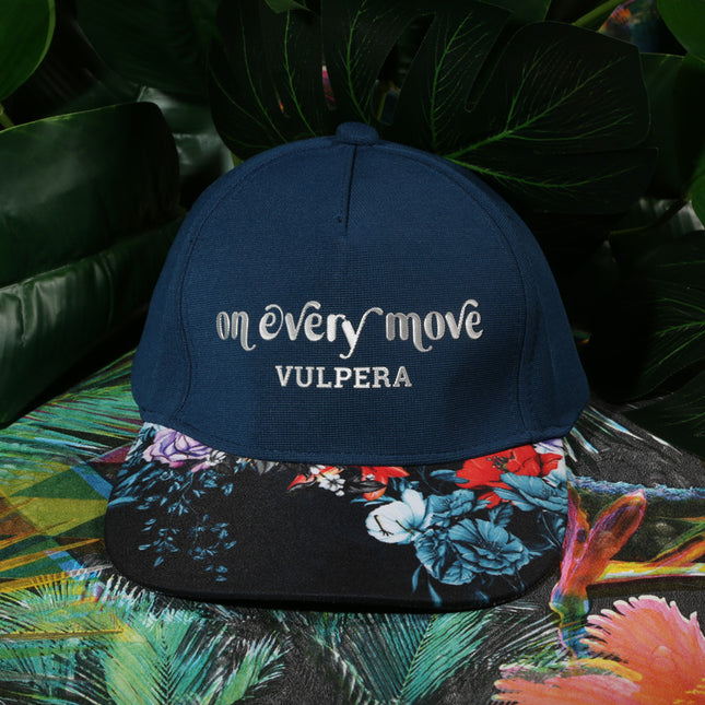 Vulpera On Every Move Premium Baseball Cap | Navy Designer Cap with Floral Visor & 3D Logo