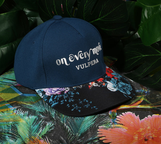 Vulpera On Every Move Premium Baseball Cap | Navy Designer Cap with Floral Visor & 3D Logo