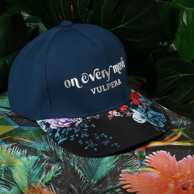 Vulpera On Every Move Premium Baseball Cap | Navy Designer Cap with Floral Visor & 3D Logo