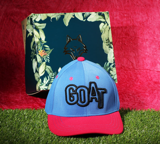 Vulpera GOAT Edition Premium Baseball Cap | Blue Pink Contrast Cap with 3D GOAT Embroidery