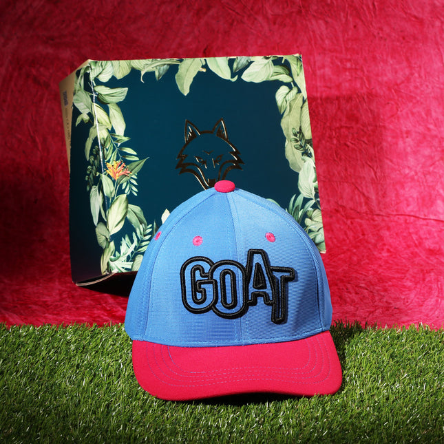 Vulpera GOAT Edition Premium Baseball Cap | Blue Pink Contrast Cap with 3D GOAT Embroidery