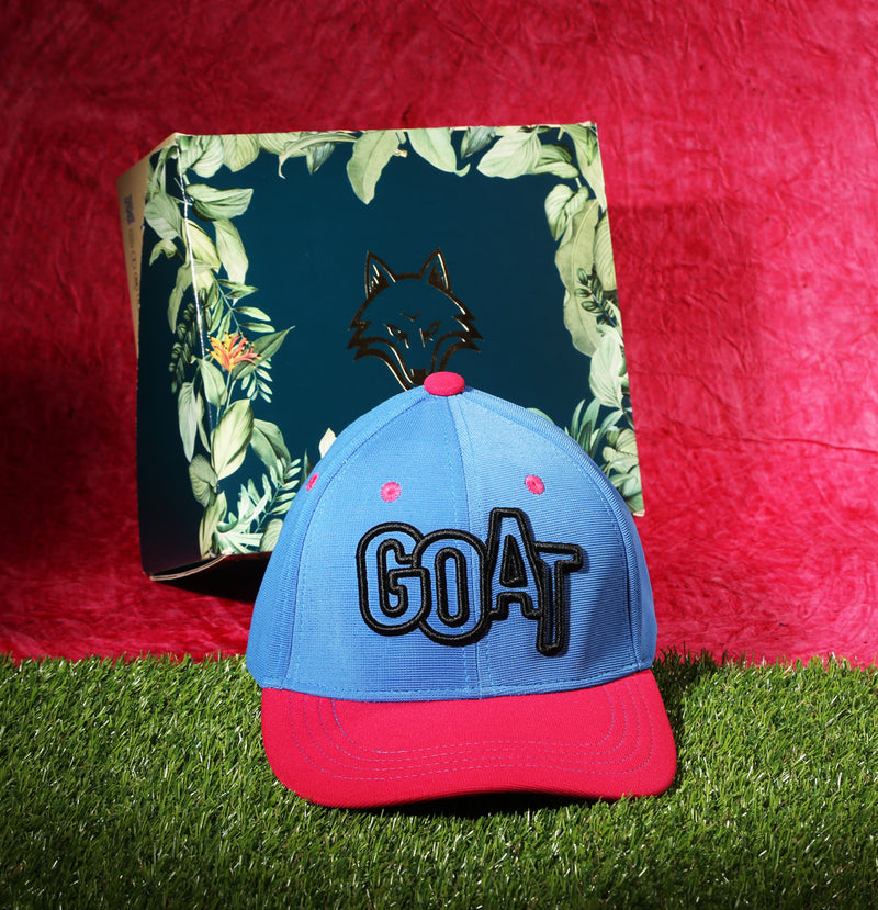 Vulpera GOAT Edition Premium Baseball Cap | Blue Pink Contrast Cap with 3D GOAT Embroidery