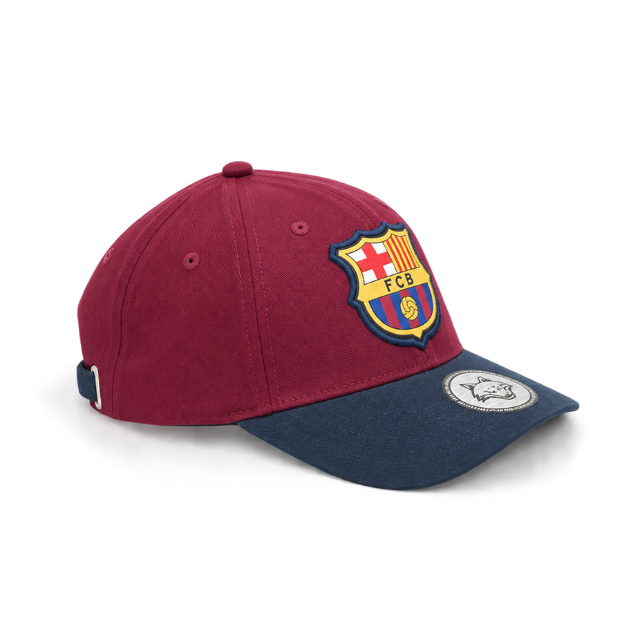 Vulpera x FC Barcelona Official Premium Baseball Cap | Texturised Crest | Maroon & Navy
