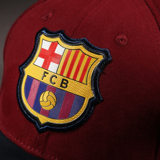 Vulpera x FC Barcelona Official Premium Baseball Cap | Texturised Crest | Maroon & Navy