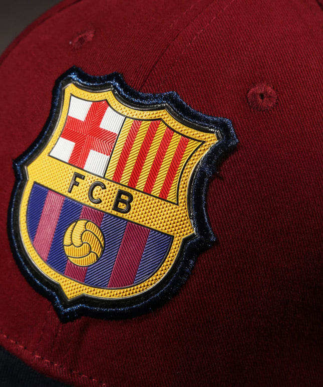 Vulpera x FC Barcelona Official Premium Baseball Cap | Texturised Crest | Maroon & Navy