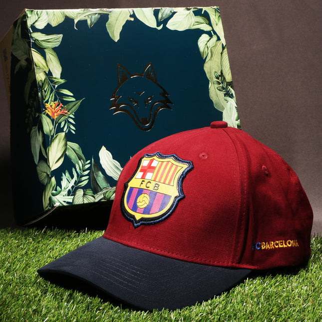 Vulpera x FC Barcelona Official Premium Baseball Cap | Texturised Crest | Maroon & Navy