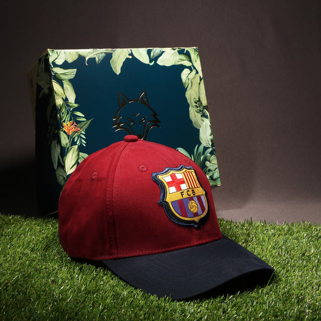 Vulpera x FC Barcelona Official Premium Baseball Cap | Texturised Crest | Maroon & Navy