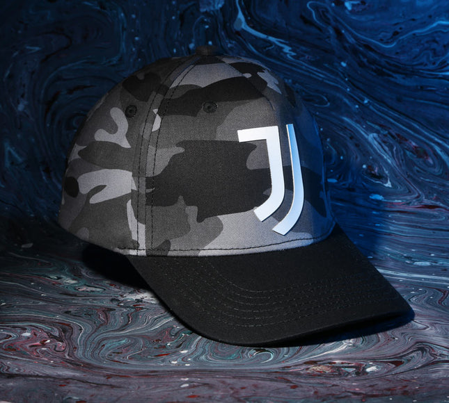 Vulpera x Juventus Official Premium Baseball Cap | Black Grey Camo | Silicone Logo | Cotton Twill