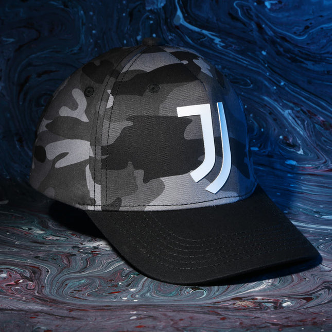 Vulpera x Juventus Official Premium Baseball Cap | Black Grey Camo | Silicone Logo | Cotton Twill