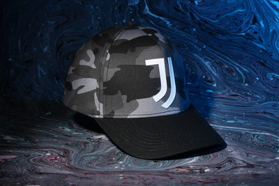 Vulpera x Juventus Official Premium Baseball Cap | Black Grey Camo | Silicone Logo | Cotton Twill