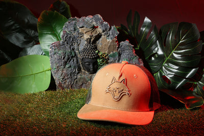 Vulpera Desert Stealth Premium Trucker Cap | 3D Fox Embroidery | Desert Tan & Camo Mesh | Heavy Cotton Twill Snapback