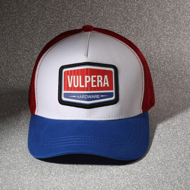 Vulpera Hardware Edition Premium Trucker Cap | Tricolour Red White Blue Mesh Baseball Cap