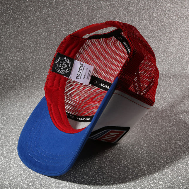 Vulpera Hardware Edition Premium Trucker Cap | Tricolour Red White Blue Mesh Baseball Cap
