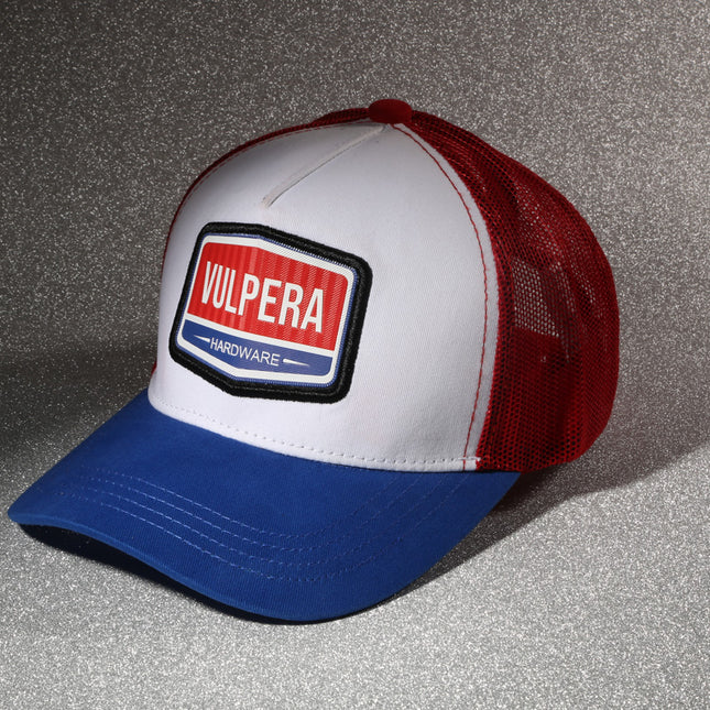 Vulpera Hardware Edition Premium Trucker Cap | Tricolour Red White Blue Mesh Baseball Cap
