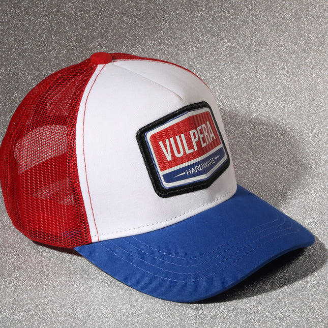 Vulpera Hardware Edition Premium Trucker Cap | Tricolour Red White Blue Mesh Baseball Cap