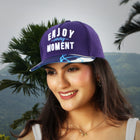 Vulpera Enjoy Every Moment Premium Baseball Cap | Violet Designer Visor Cap with 3D Embroidery