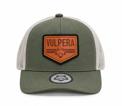 Vulpera Originals Premium Trucker Cap with PU Leather Patch | Grey & Off White Mesh Baseball Cap | Adjustable Snapback