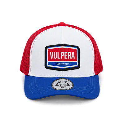Vulpera Hardware Edition Premium Trucker Cap | Tricolour Red White Blue Mesh Baseball Cap